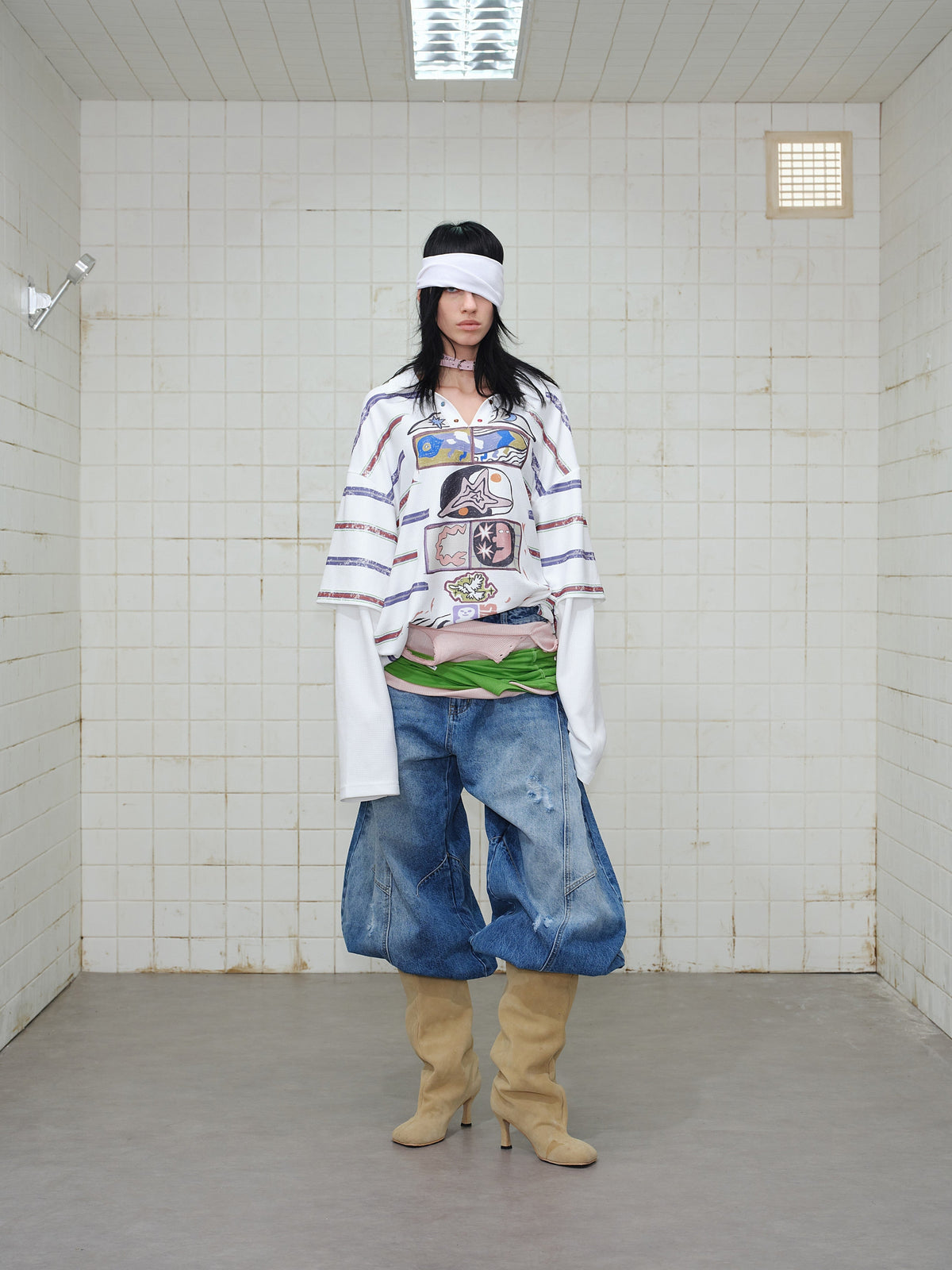 Madxmarx Abstract Stripe Long-Sleeve Polo Shirt