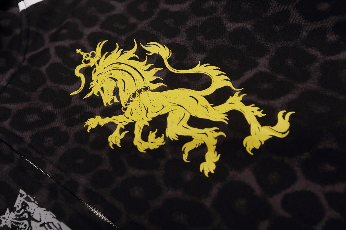 Madxmarx Leopard Crest Stripe Zip-Up Hoodie