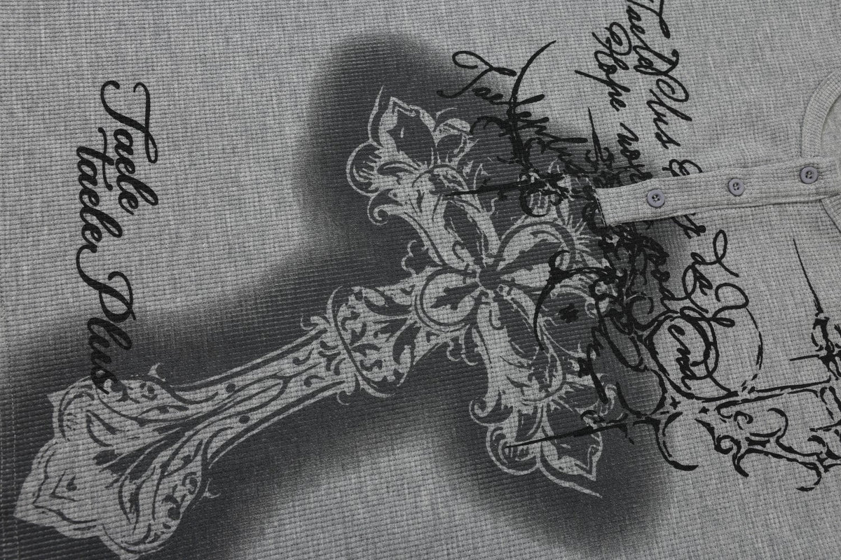 Madxmarx Cross Graphic Waffle Henley Tee