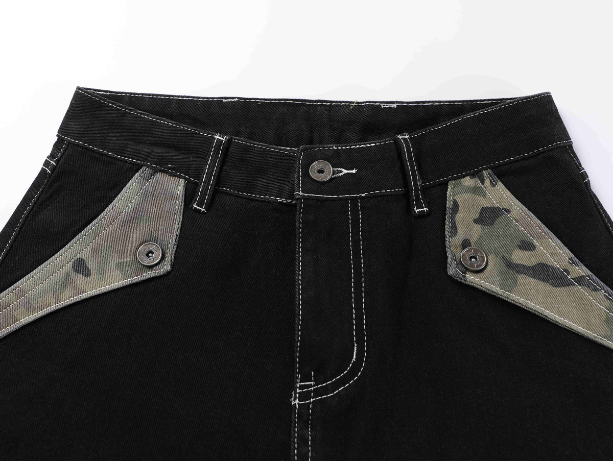 Madxmarx Camo Trim Wide-Leg Jeans