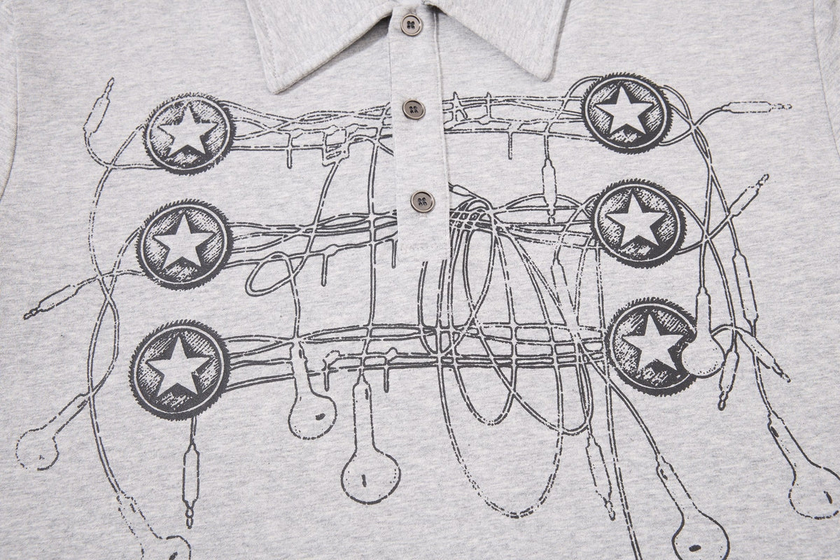 Madxmarx Star Hardware Graphic Polo Long Sleeve