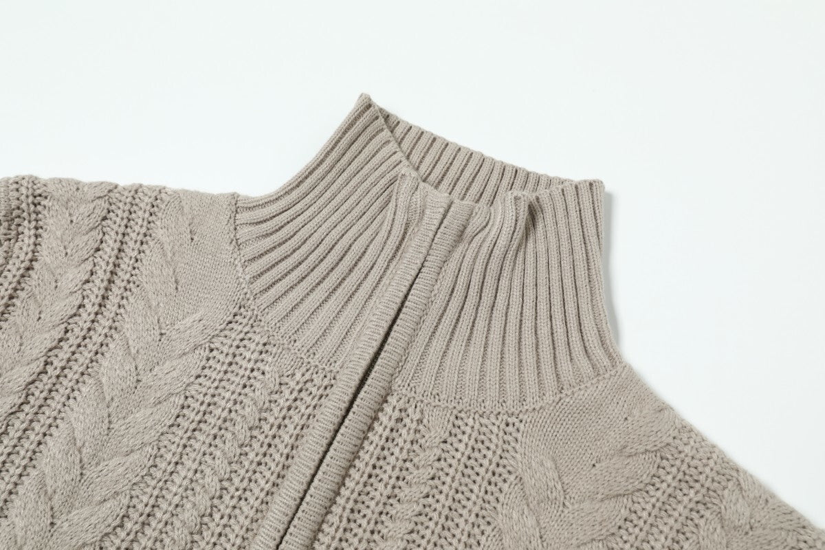 Madxmarx High Neck Cable Knit Zip Sweater
