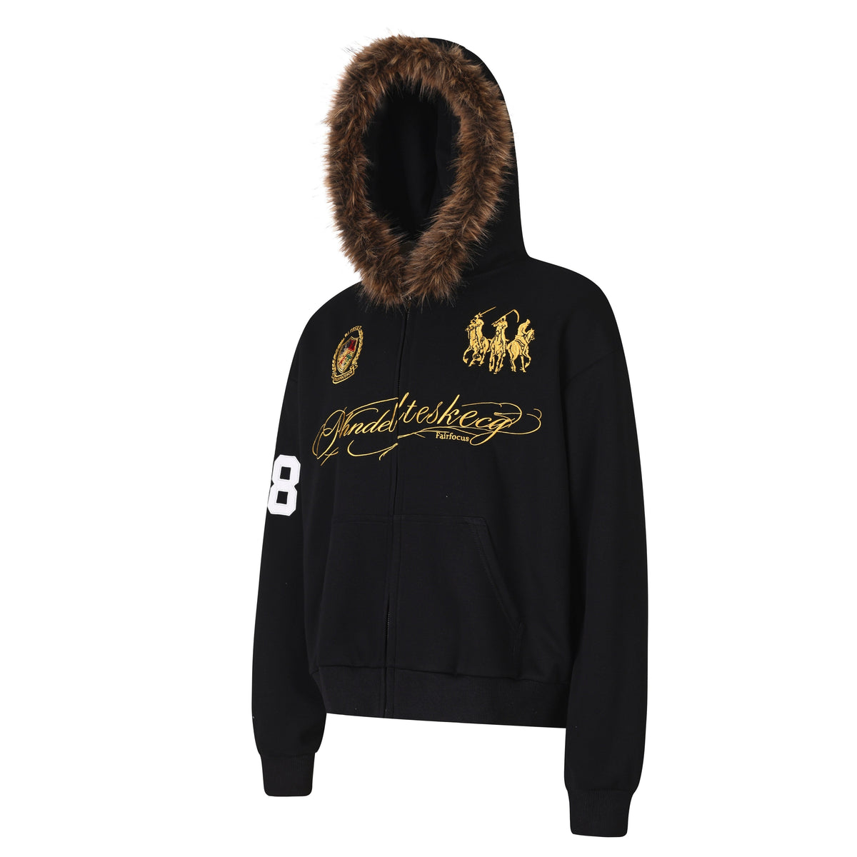 Madxmarx Faux Fur Trim Graphic Zip-Up Hoodie