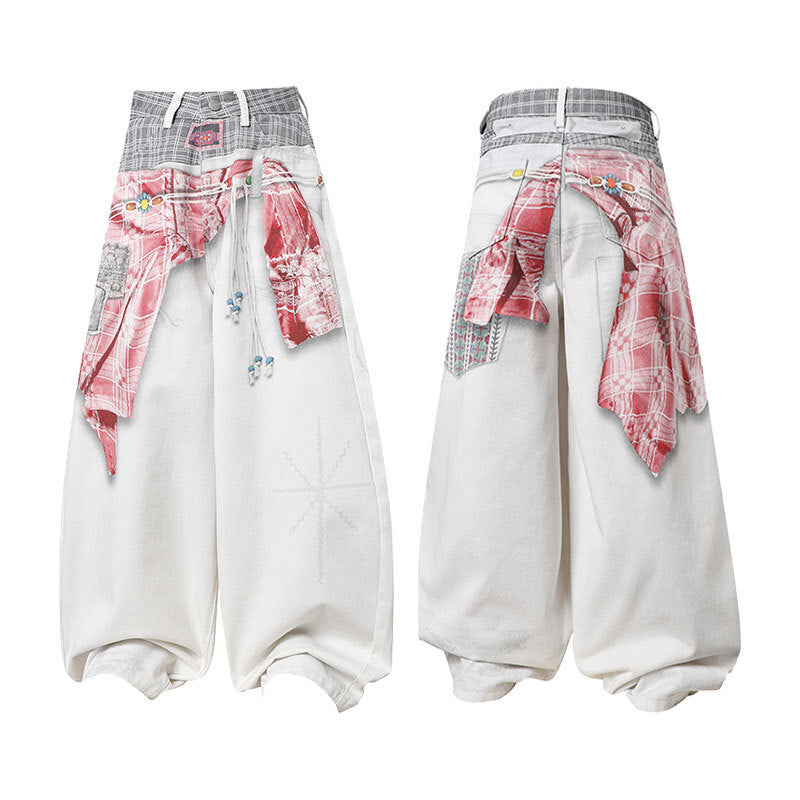Pantalon en jean patchwork à double taille Madxmarx