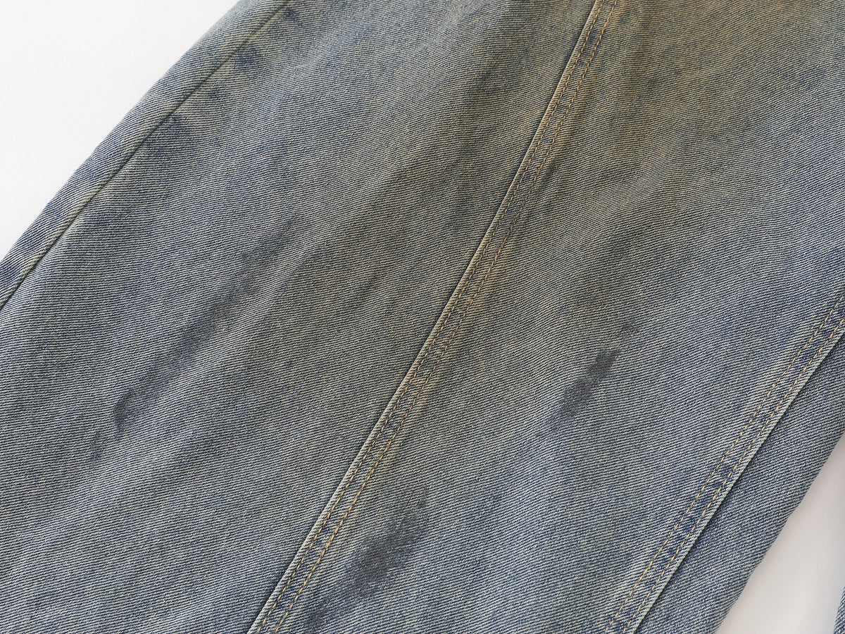 Madxmarx Faded Curved-Panel Wide-Leg Denim Pants