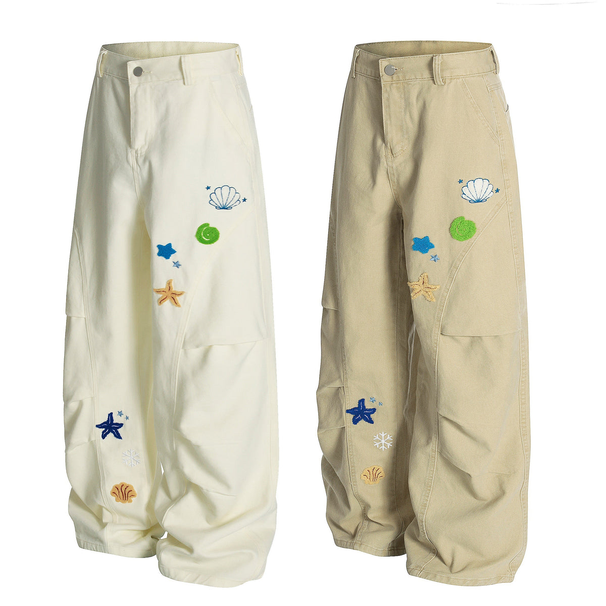 Madxmarx Sea Shell Embroidered Cargo Pants