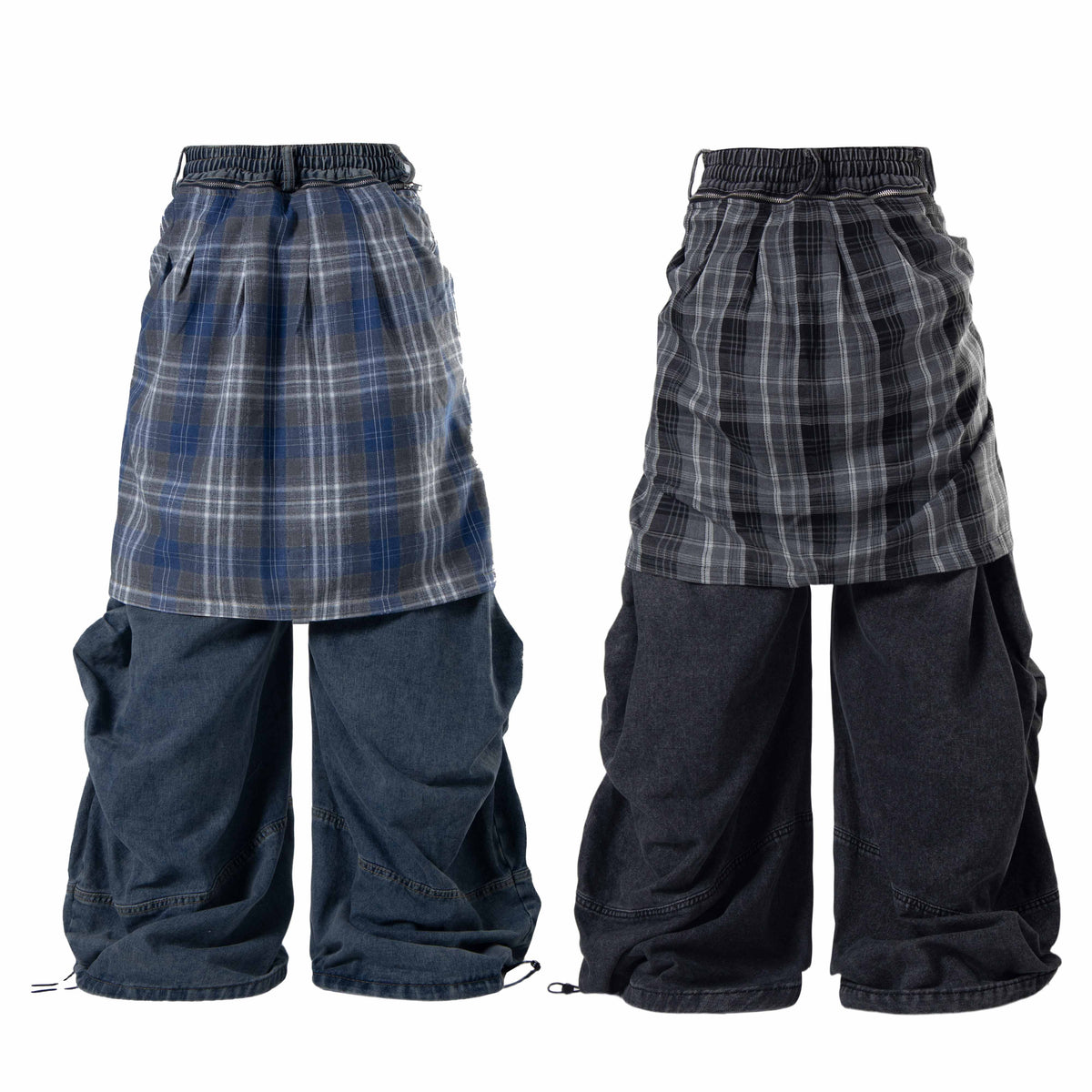Madxmarx Layered Plaid Baggy Jeans
