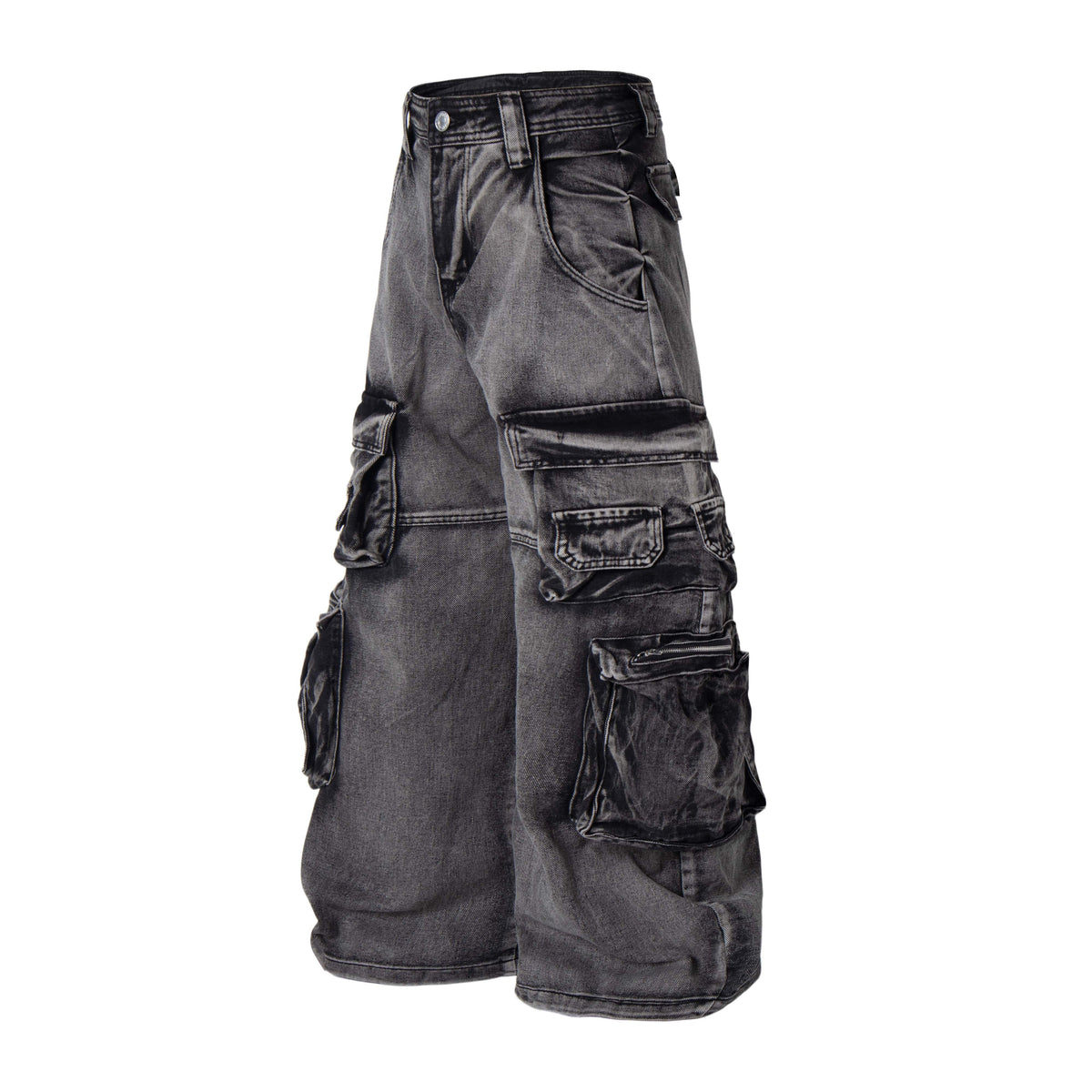 Madxmarx Multi-Pocket Washed Cargo Jeans