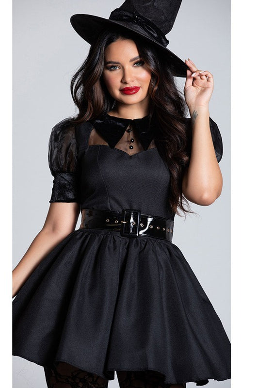 Vestido de bruja de malla negra para Halloween