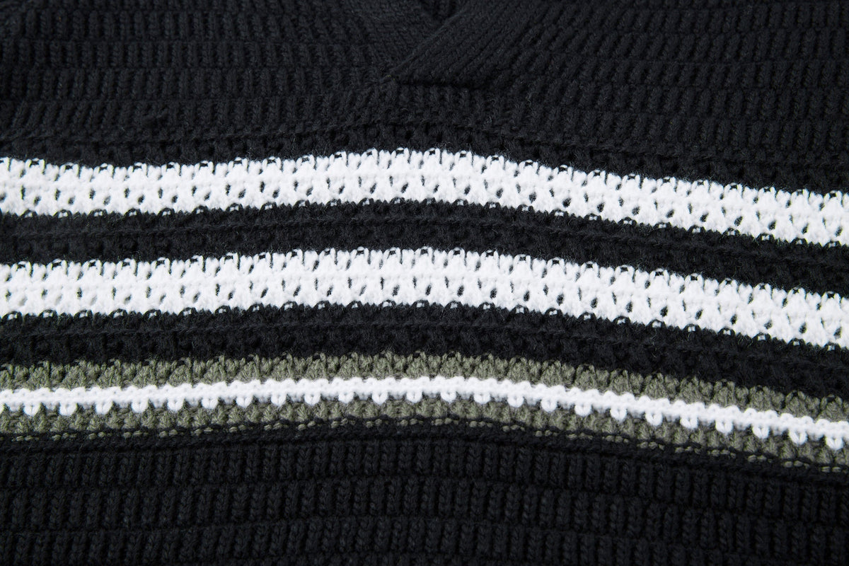 Madxmarx Striped Knit Polo Sweater