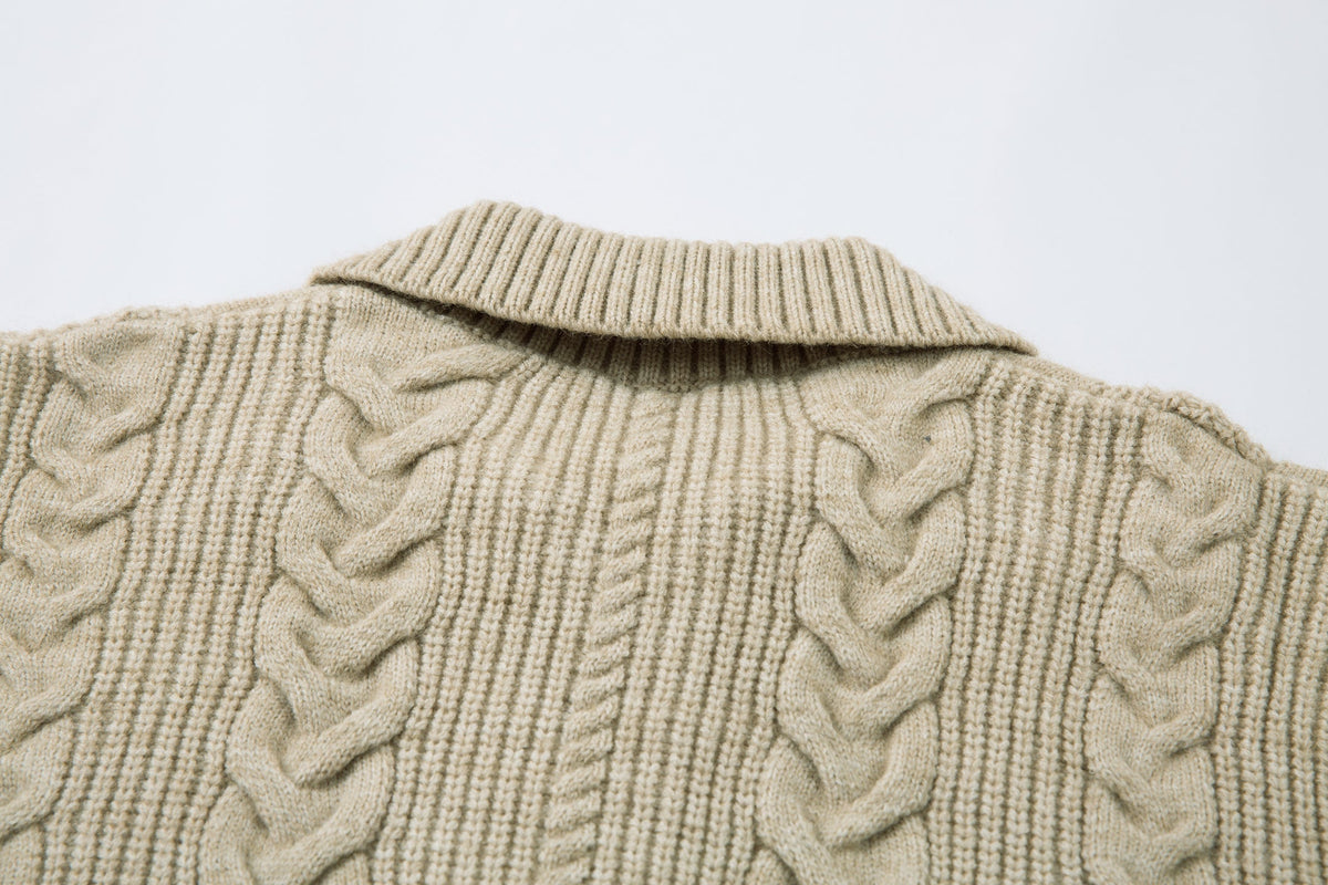 Madxmarx Cable Knit Zip-Up Sweater Jacket