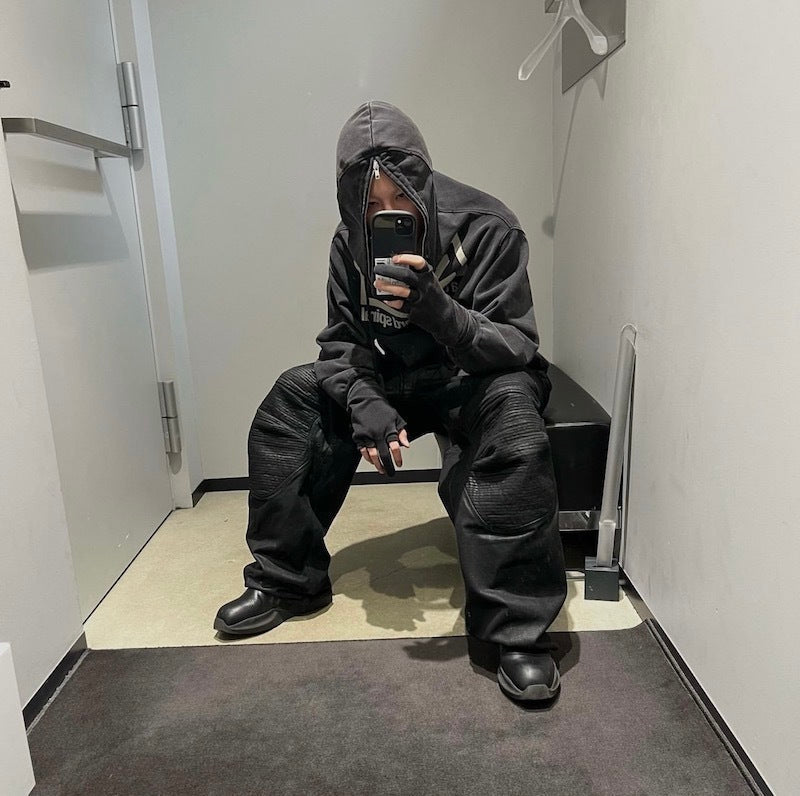 Pantalon en jean et cuir à surpiqûres incurvées Madxmarx
