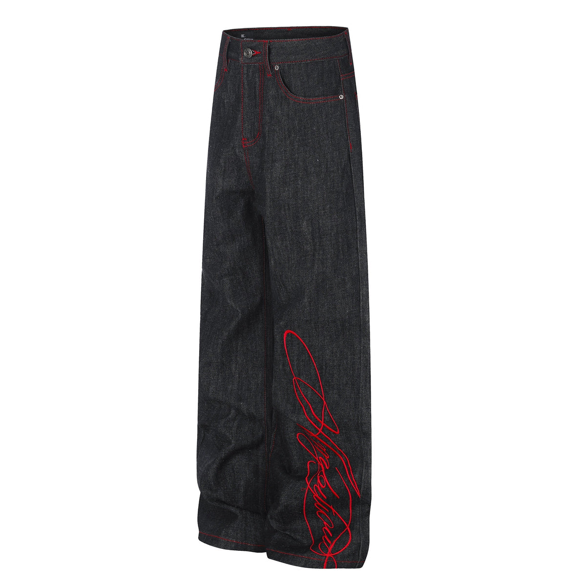 Madxmarx Contrast Stitch Graphic Wide-Leg Jeans