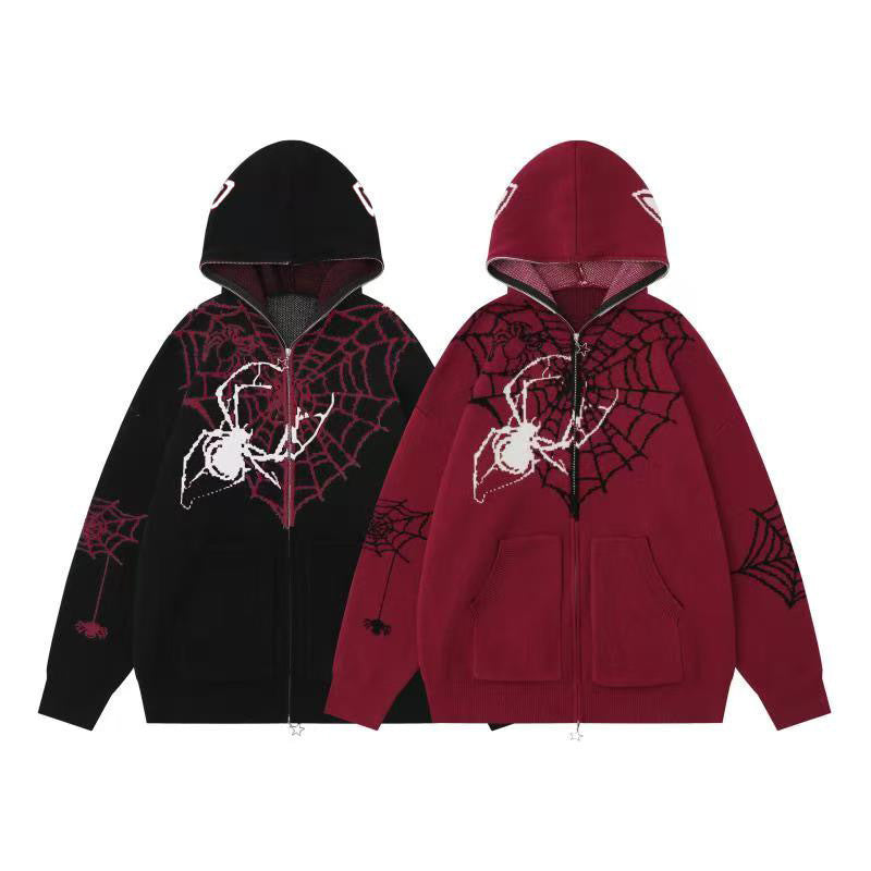 Madxmarx Spider Web Knit Zip Hoodie