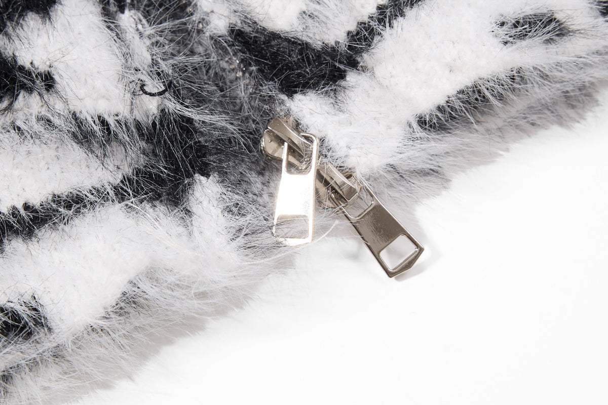 Madxmarx Fuzzy Zebra Graphic Zip-Up Sweater