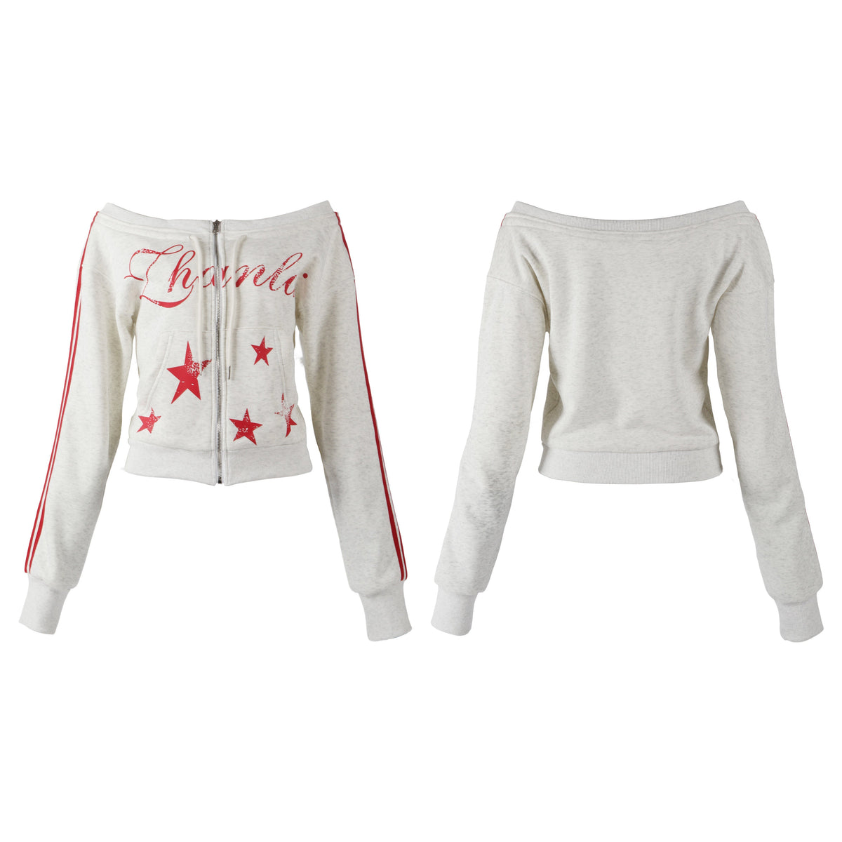 Madxmarx Star Off-Shoulder Zip Hoodie
