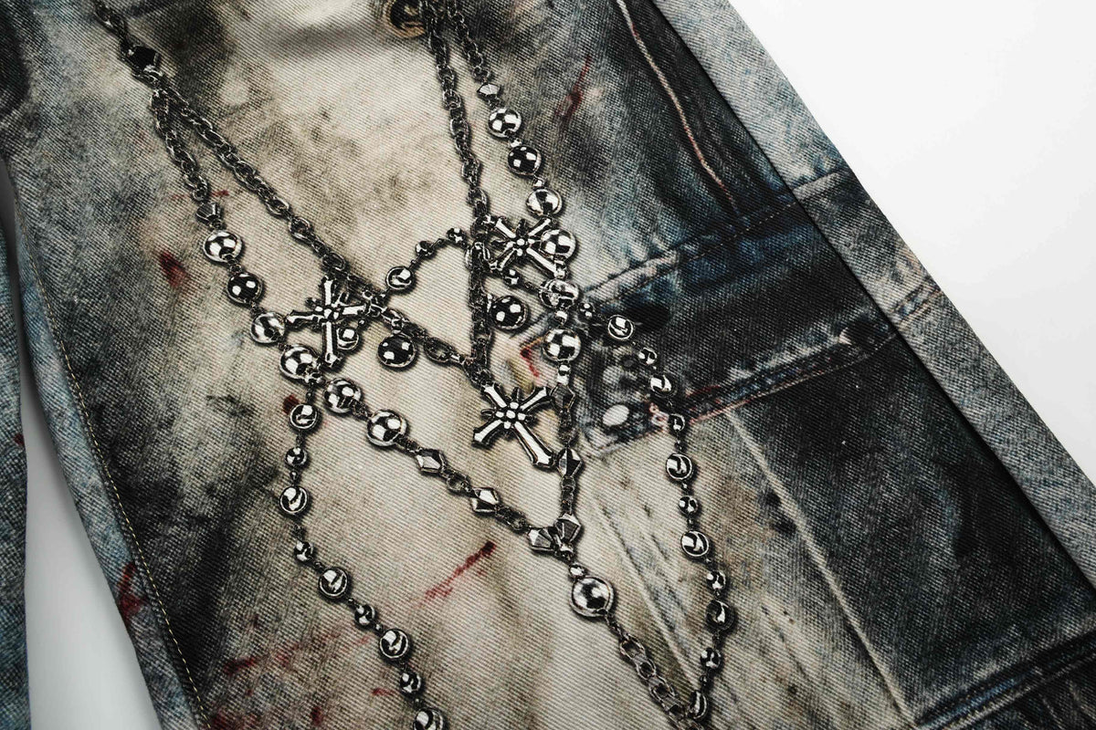 Madxmarx Vintage Chain Patchwork Wide-Leg Jeans