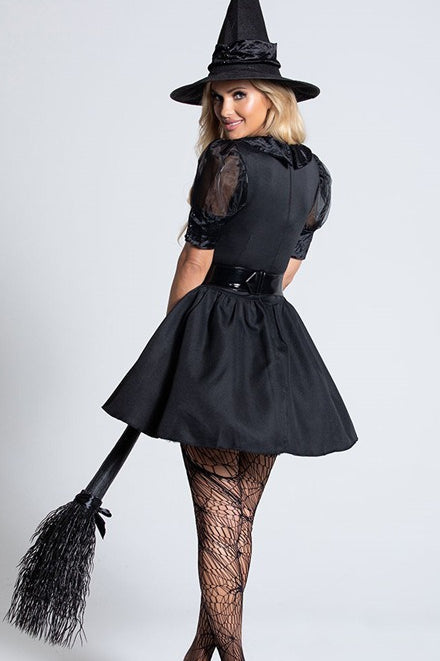 Vestido de bruja de malla negra para Halloween