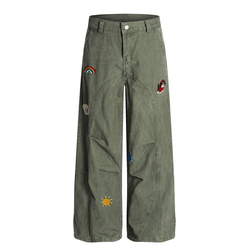 Pantalones bordados con parche de arcoíris de Madxmarx - S / Verde