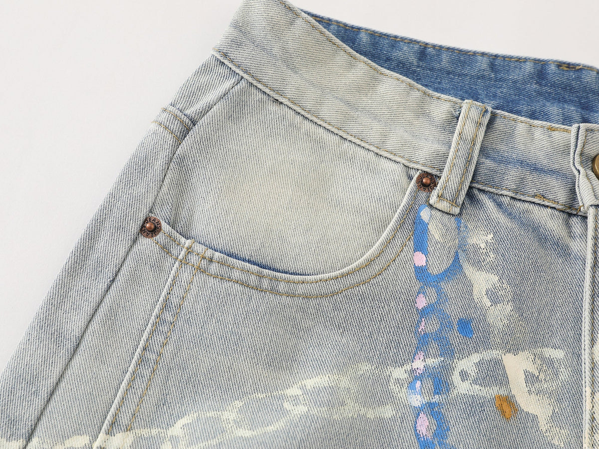 Madxmarx Handbemalte weite Jeans mit Grafik-Print