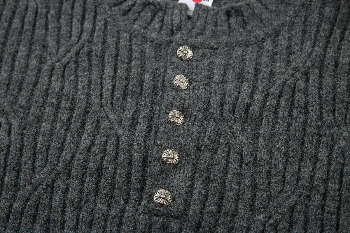 Madxmarx Distressed Ribbed Henley Knit