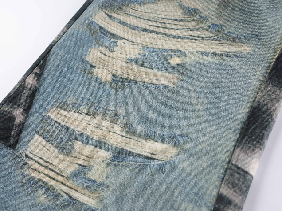 Jeans tipo globo de parches de franela en capas de Madxmarx