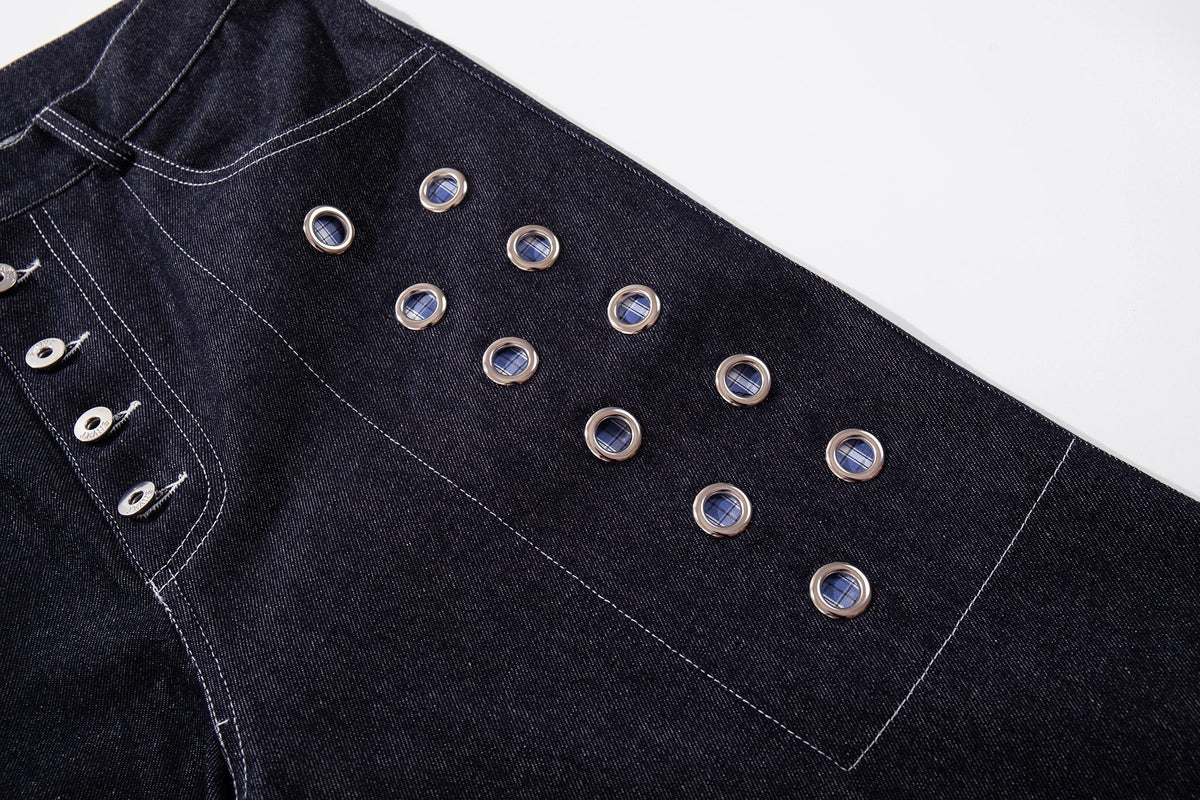 Madxmarx Raw Denim Eyelet Wide-Leg Jeans