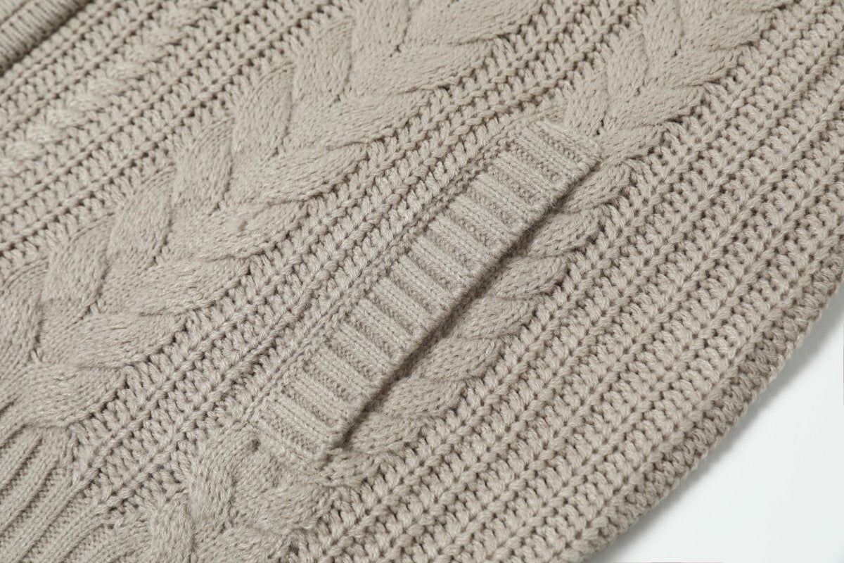 Madxmarx High Neck Cable Knit Zip Sweater