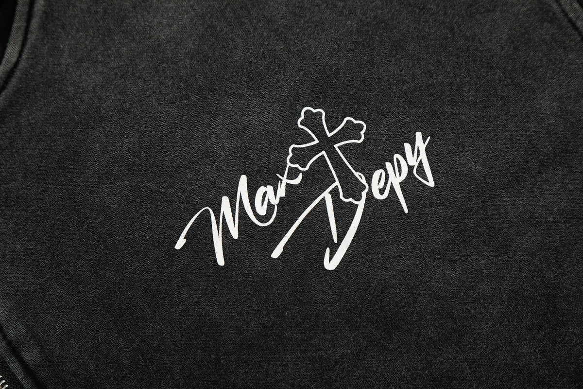 Madxmarx Distressed Graphic Zip Hoodie
