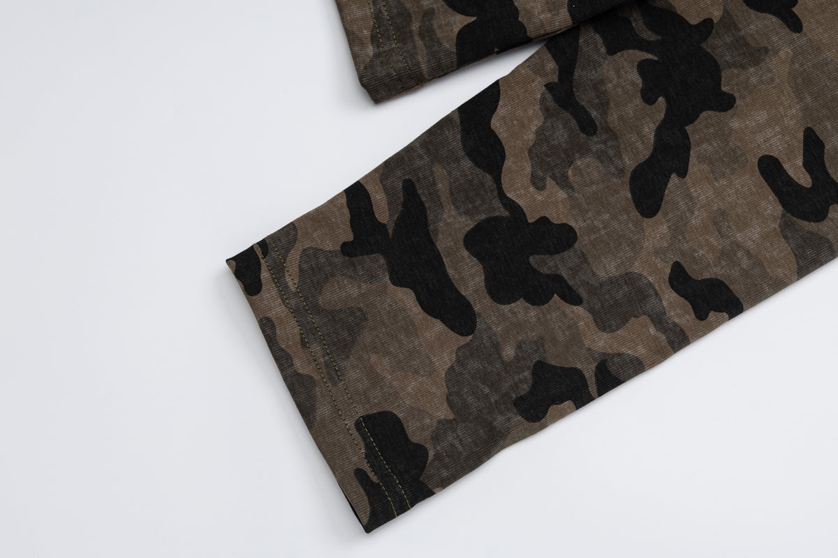 Madxmarx Camo Distressed Graphic Long Sleeve Tee