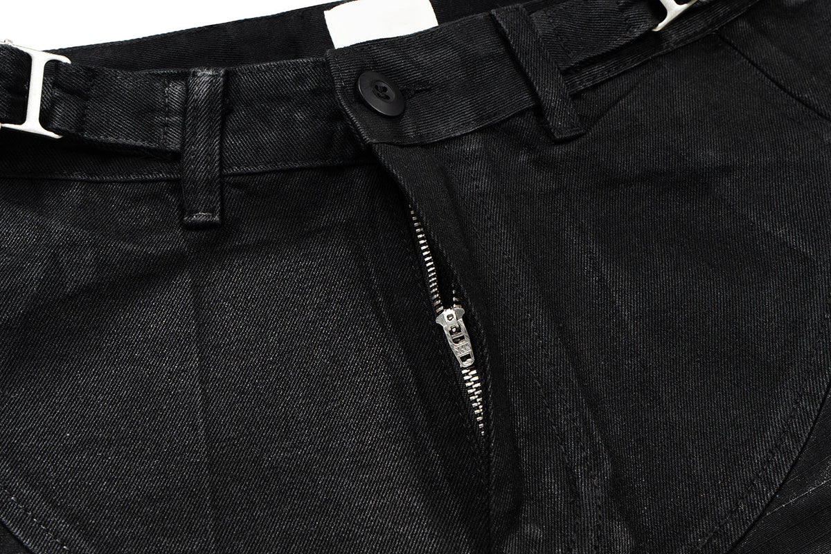 Pantalon en jean et cuir à surpiqûres incurvées Madxmarx