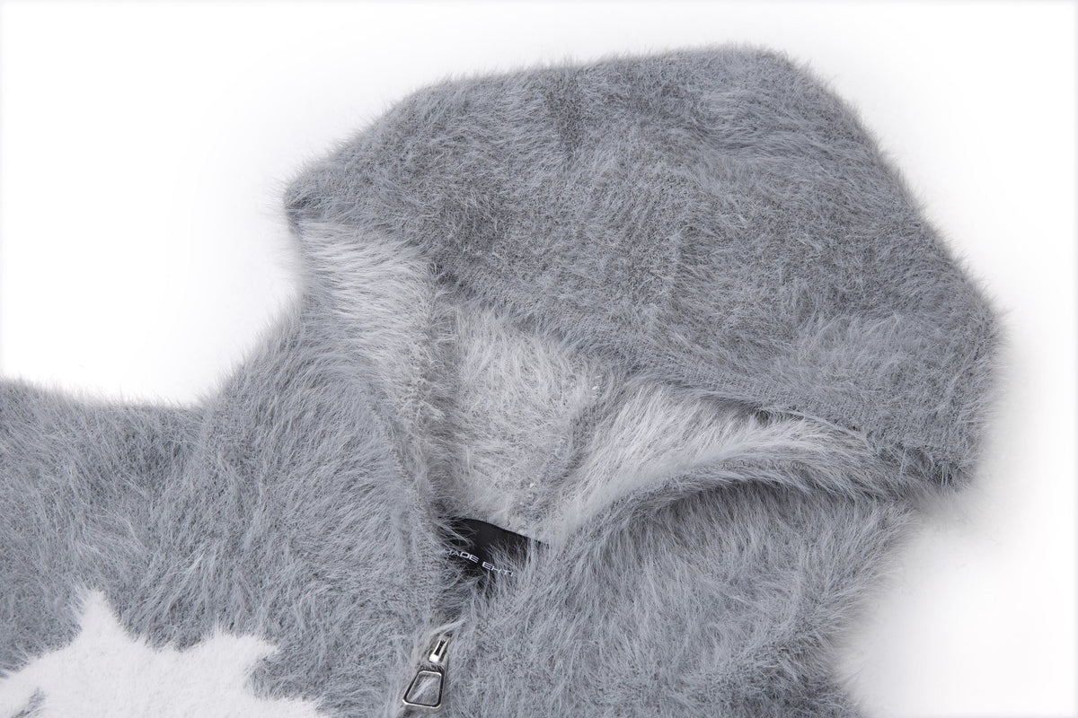 Madxmarx Fuzzy Graphic Zip-Up Sweater