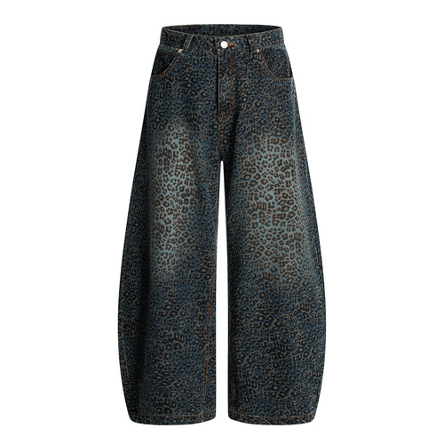 Madxmarx Denim-Hose mit Leopardenmuster im Barrel-Schnitt - S / Blau