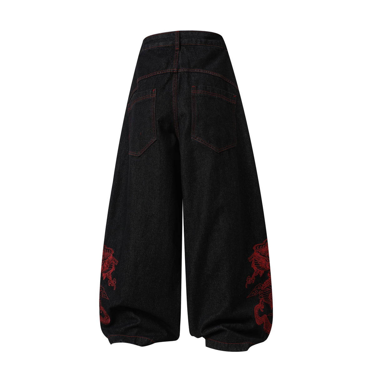 Pantalon en jean large brodé dragon Madxmarx