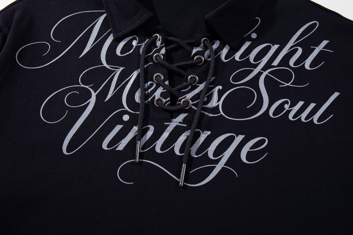Madxmarx Lace-Up Graphic Polo Long Sleeve