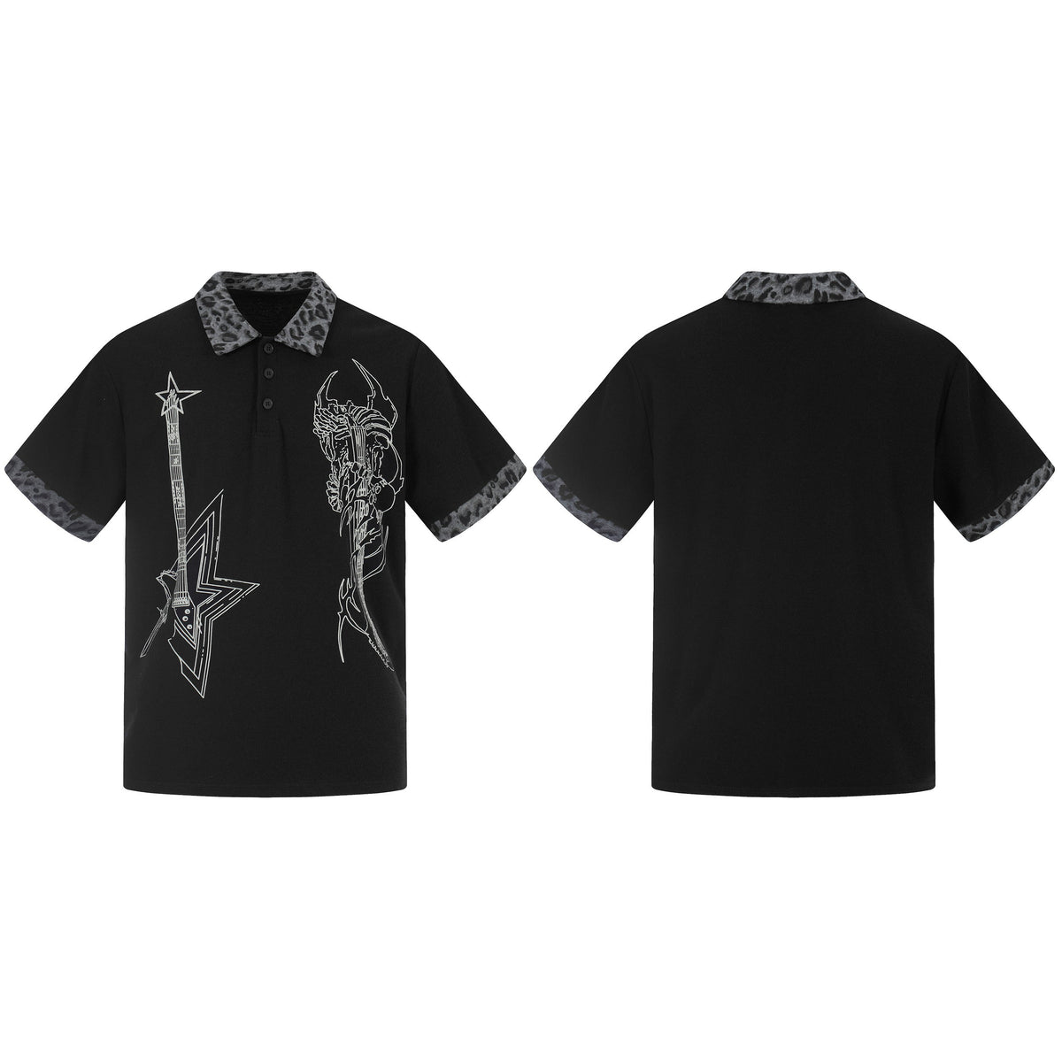 Madxmarx “Leopard Collar Graphic Polo Tee”