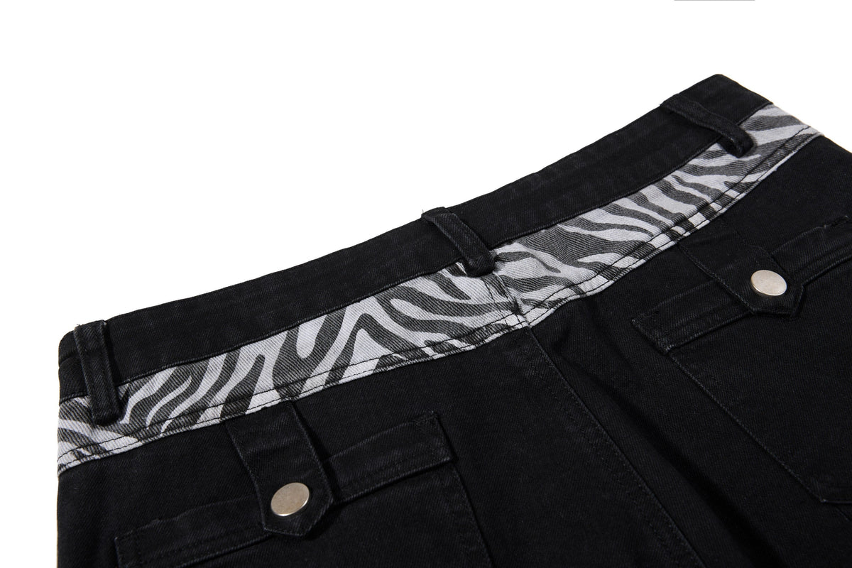 Madxmarx Zebra Panel Cargo Flared Jeans