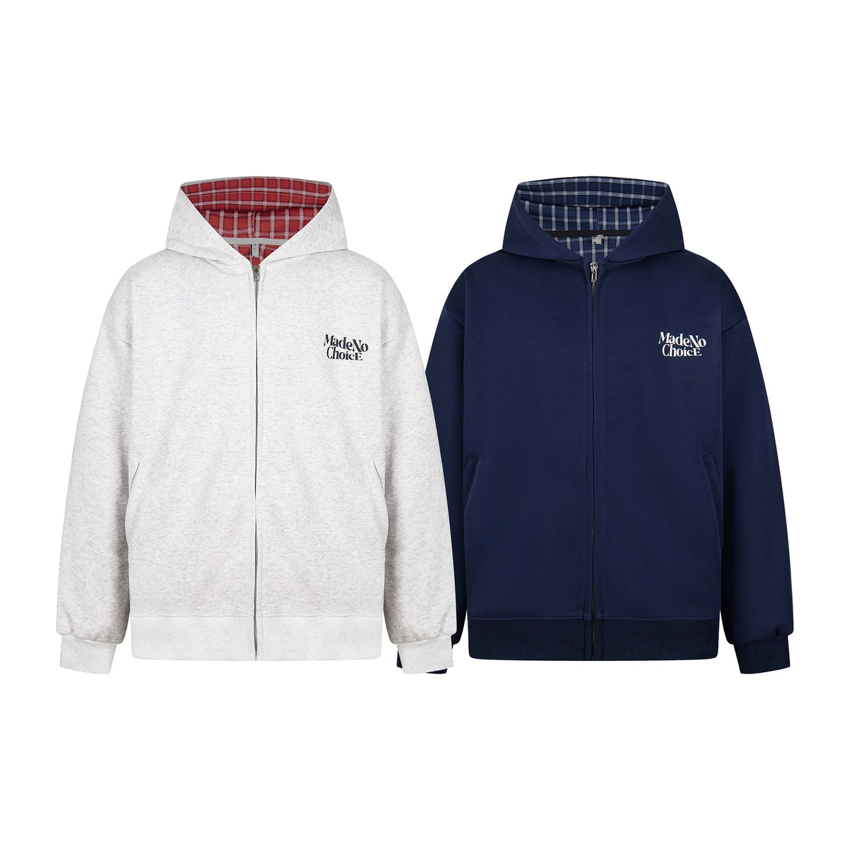 Madxmarx Plaid-Lined Minimal Zip Hoodie