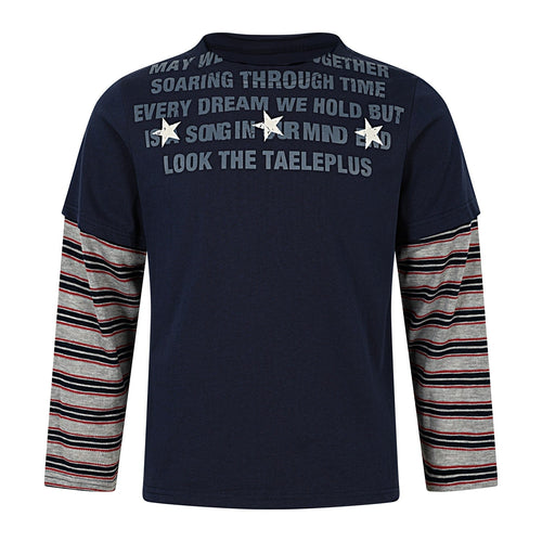 Madxmarx Layered Stripe Sleeve Long Sleeve Tee - S / Navy Blue