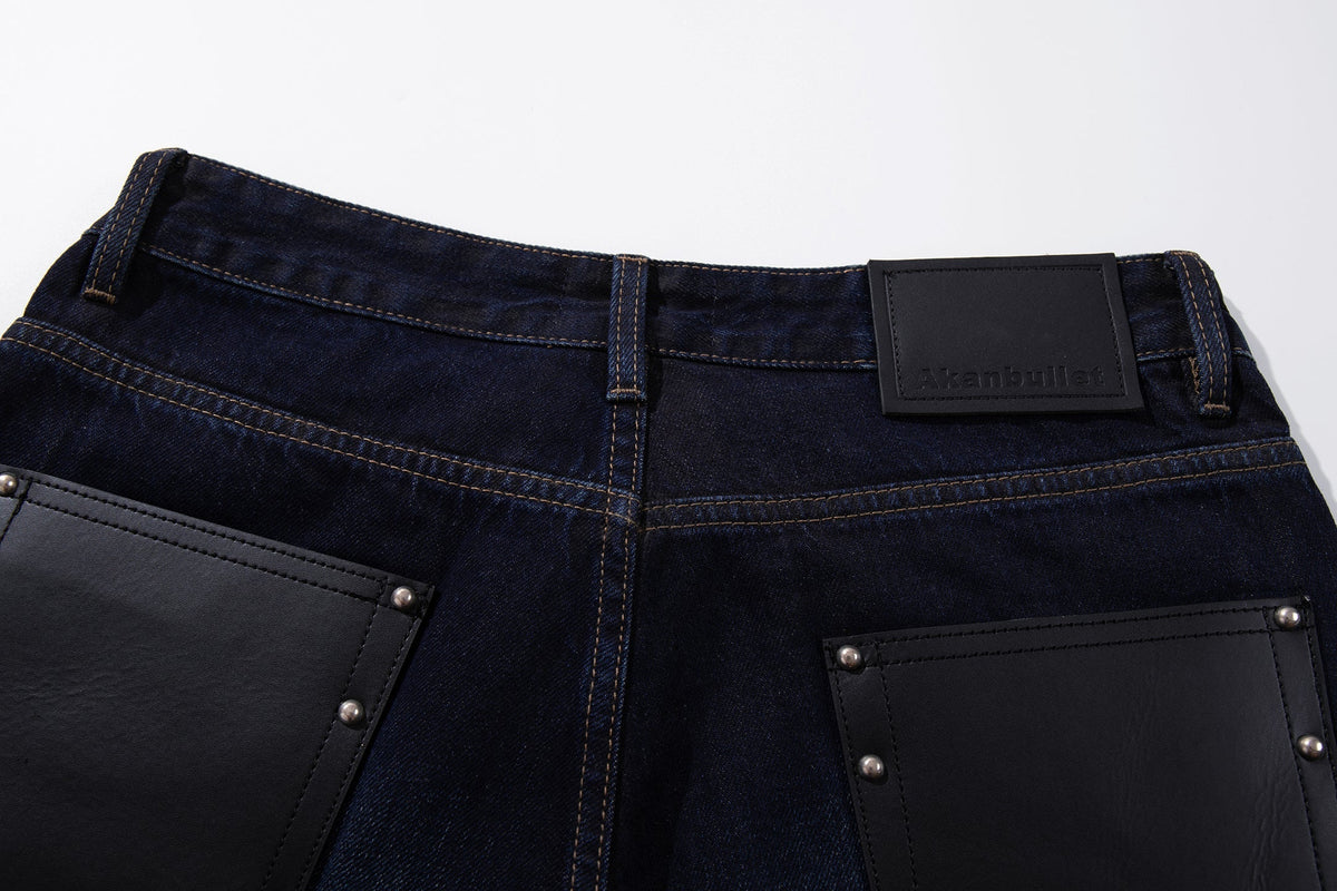 Madxmarx Leather-Patch Wide-Leg Denim