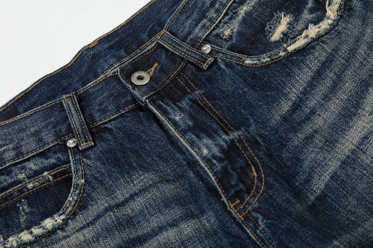 Madxmarx Distressed Dark Wash Wide-Leg Jeans