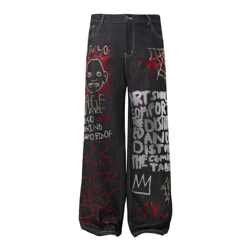 Madxmarx Graphic Denim Pants - M / Black
