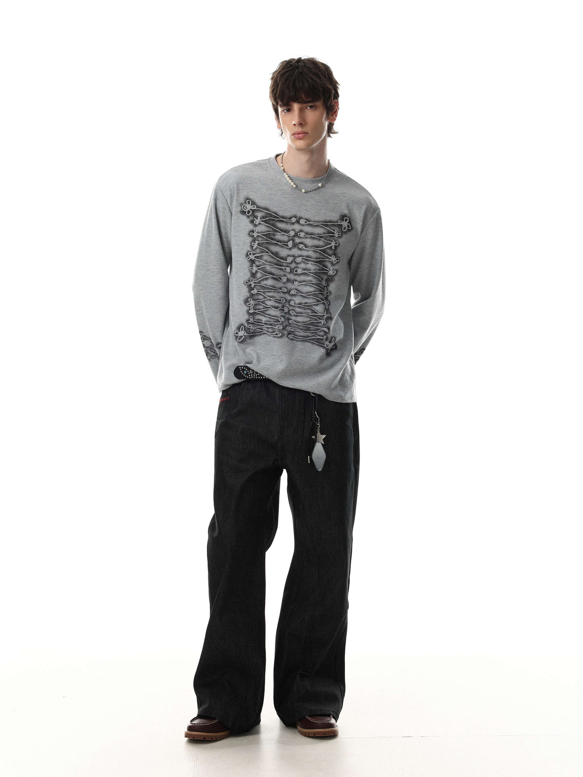 Madxmarx Vintage Skeleton Graphic Waffle Long Sleeve Tee