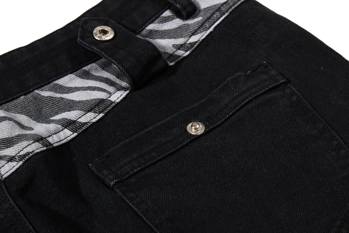 Madxmarx Zebra Panel Cargo Flared Jeans