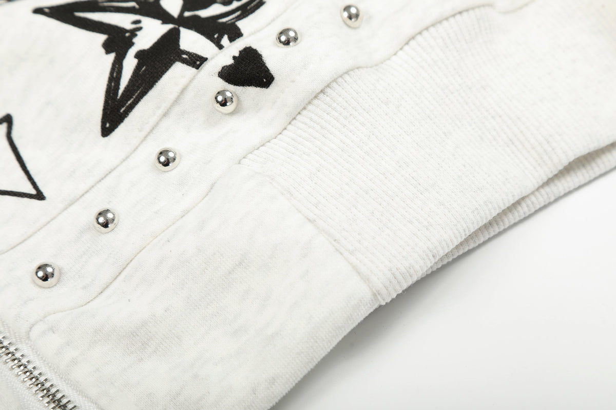 Madxmarx Faux-Fur Collar Graphic Zip Hoodie