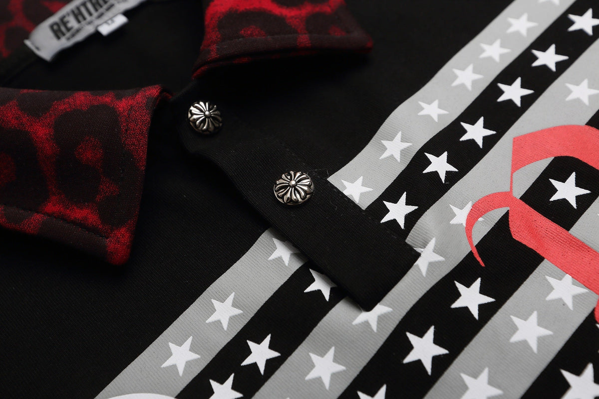 Madxmarx Leopard Collar Graphic Polo Shirt
