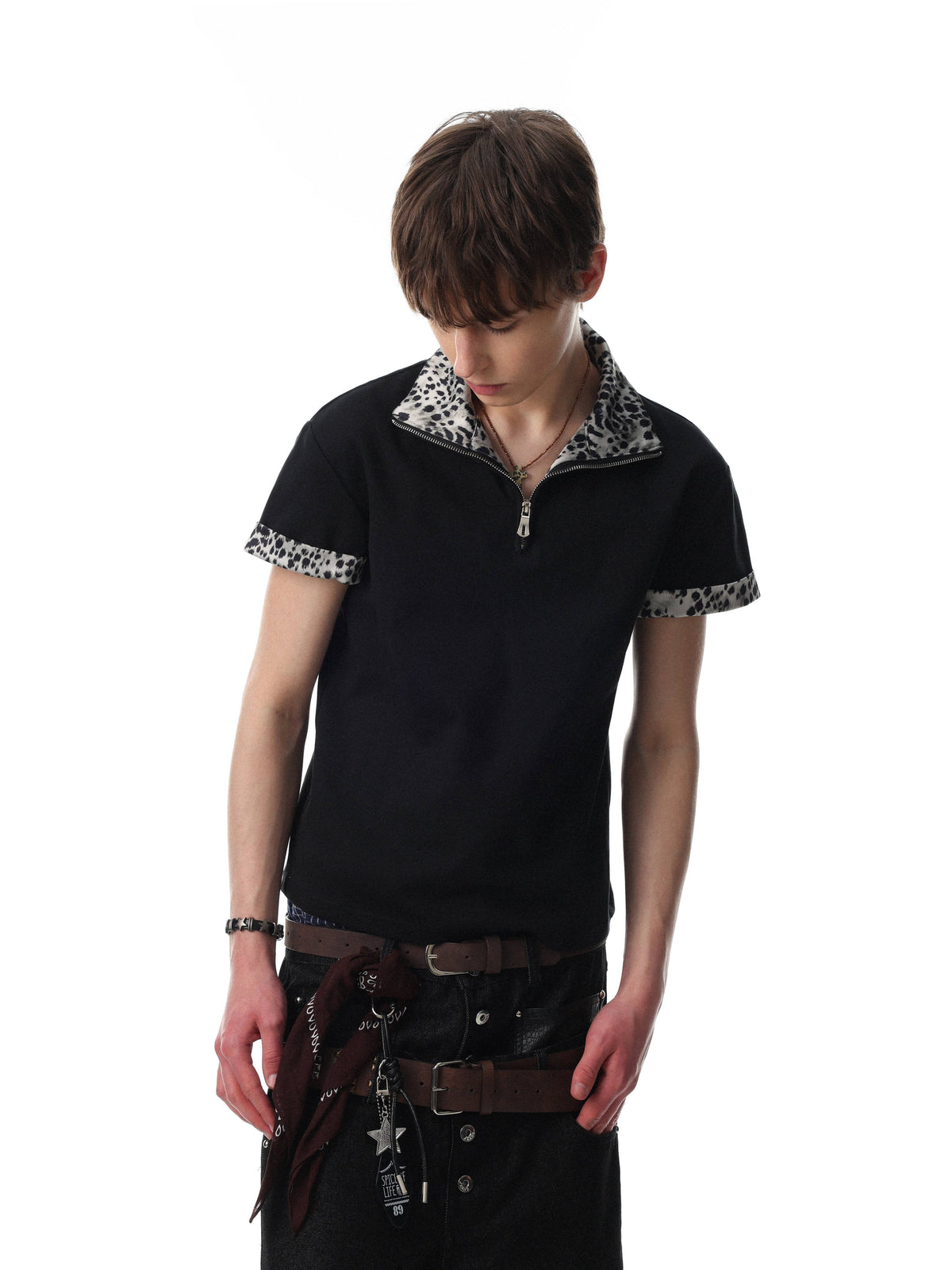 Madxmarx “Leopard Trim Zip Polo”