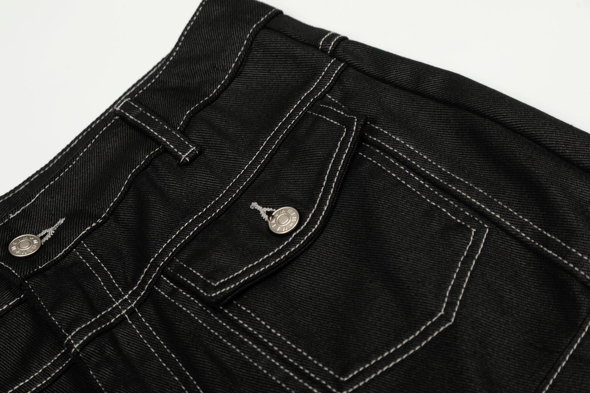Pantalon en jean large à surpiqûres contrastantes imprimé Madxmarx