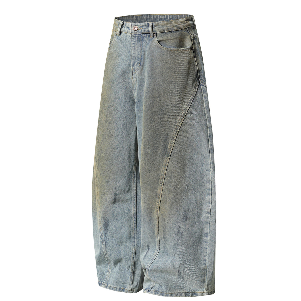 Madxmarx Faded Curved-Panel Wide-Leg Denim Pants