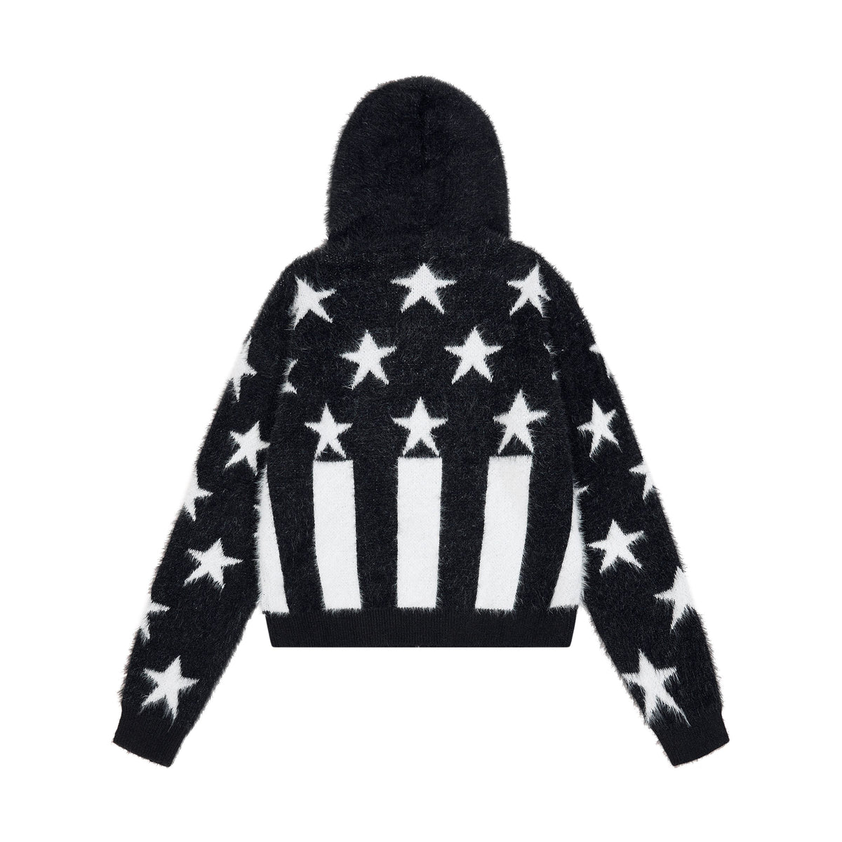 Madxmarx Fuzzy Star Stripe Zip-Up Sweater